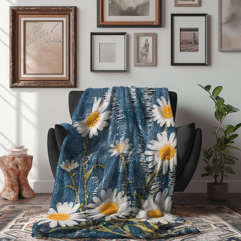 Denim Daisies - jeté en sherpa de qualité supérieure 1 pièce, L 50 po x L 60 po
