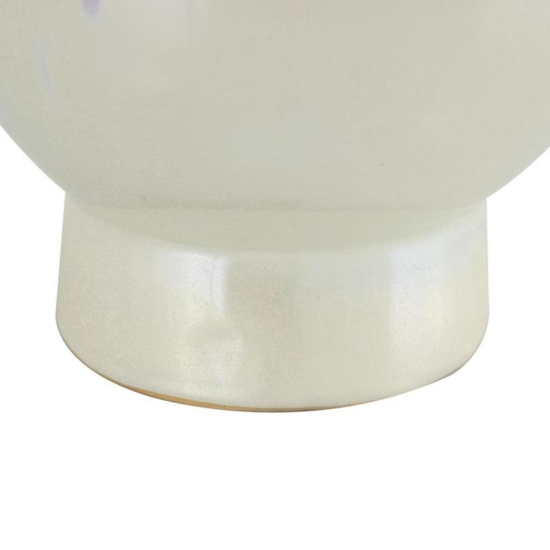Cream Ceramic Floral 3D Decorative Vase with Iridescent Glaze, 9" x 9" x 17"