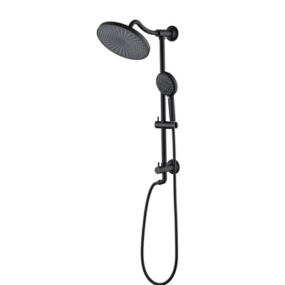 Système de pomme de douche double mural noir mat - 5 réglages réglables de 1,8 gallon par minute avec douchette pivotante pour spa avec réglage de la corrosion, 5 trous portatifs