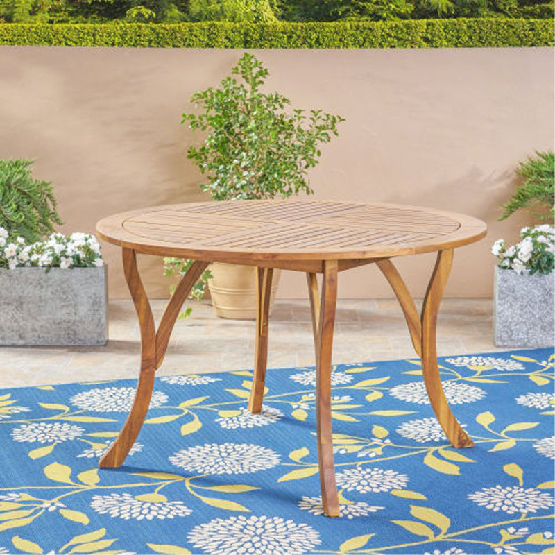 47.25" Round Acacia Wood Dining Table With Teak Finish/ Weather-Resistant Slatted Patio Table For Outdoor & Indoor Use