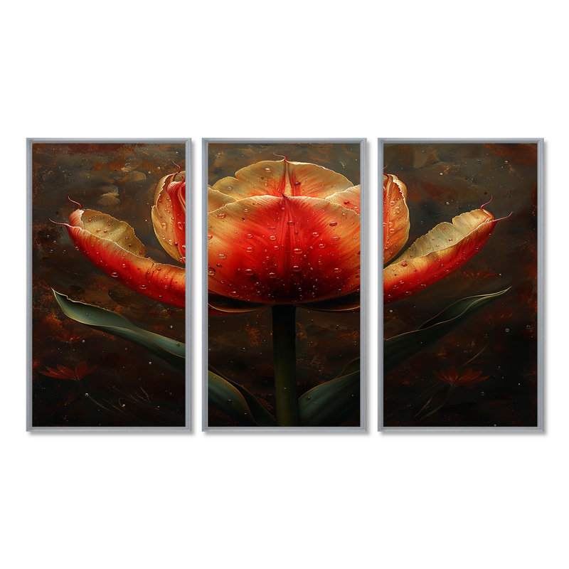 Boxborough - Ensemble de décoration murale tulipe, Encadrement argenté, H 32 po x l 48 po x P 1 po