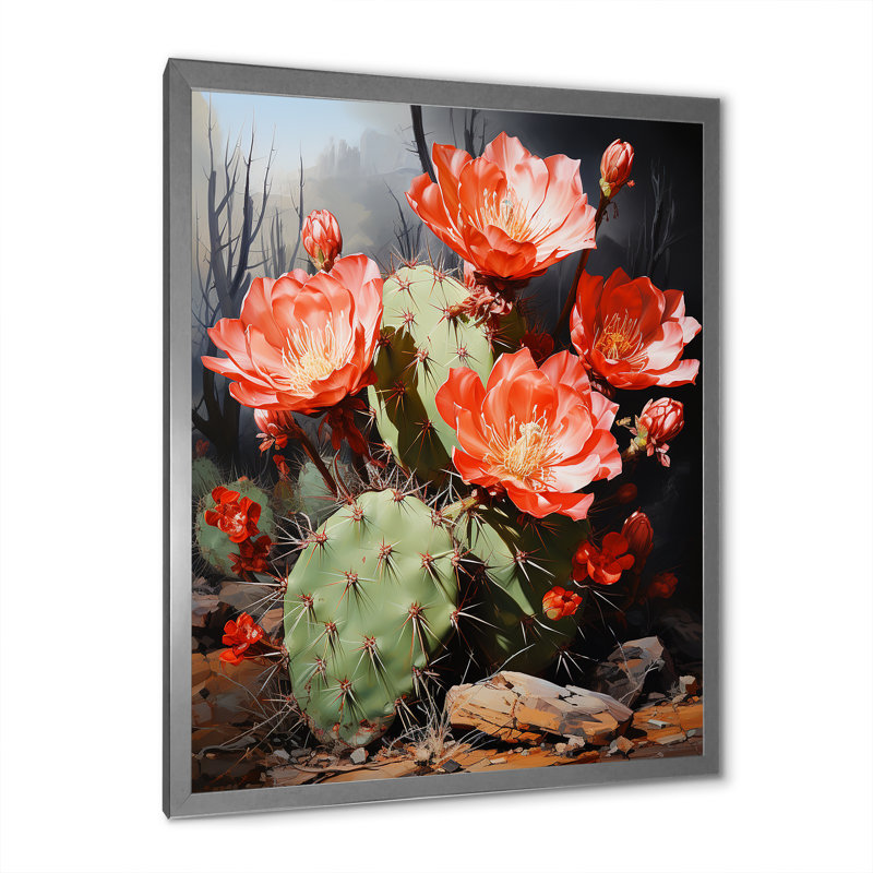 " Cactus Ruby Blooms ", Silver Single Picture Framed, 40" H x 30" W x 1.5" D
