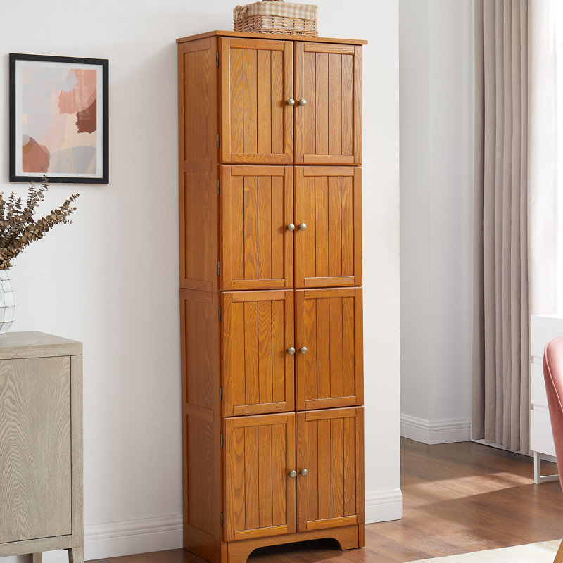 Armoire de rangement en chêne de 72,4 po de hauteur avec 8 portes et 4 tablettes. Pour différents réglages. Surface lisse, zones de fondation robustes. Extérieur, fabrication stable