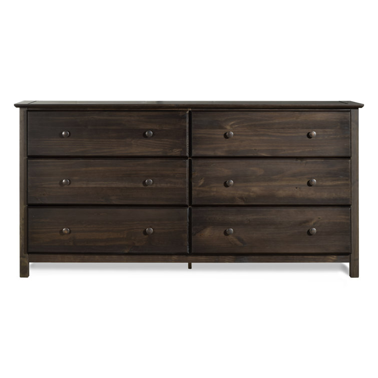 Shaker 6 Drawer 63.8" W Solid Wood Double Dresser