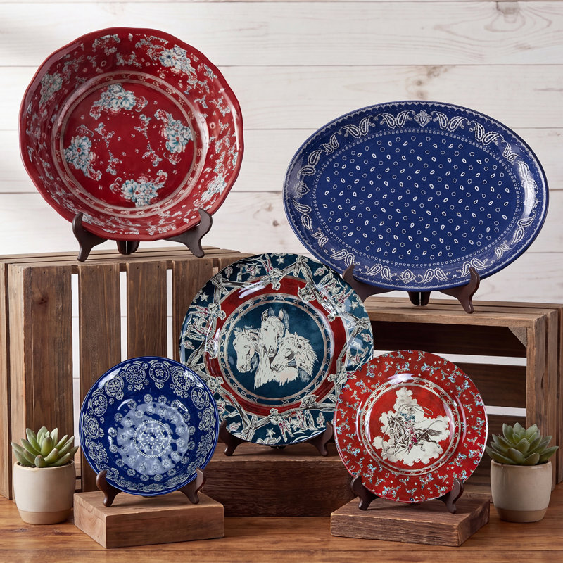 Assiettes à salade 4 pièces, Cowboy lasso rouge