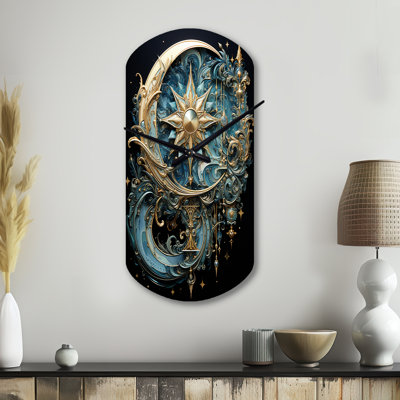 Symbols Crescent Moon And Stars - Symbols Asymmetrical Metal Wall Clock, Gold Cylinder Wall Clock Print