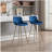 30-inch 2-piece bar stool set, chrome footrest velvet fabric bar stool, gold legs simple tall bar stool, blue-766049175-766049173