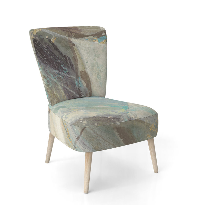 Upholstered Floral Side Chair - Modern floral Accent Chair, Geometric Beige Polyester Blend 3