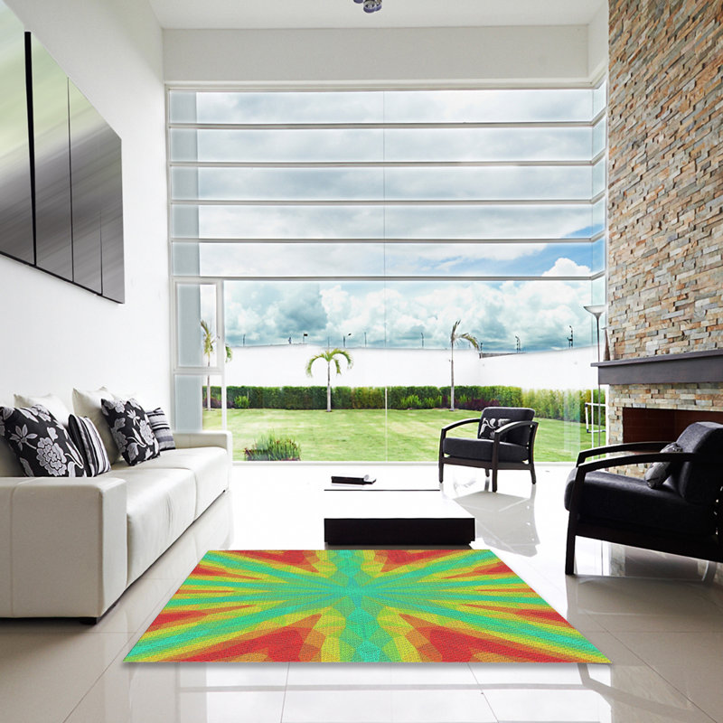 Tapis vert/orange tissé à la machine, Carré 3 pi