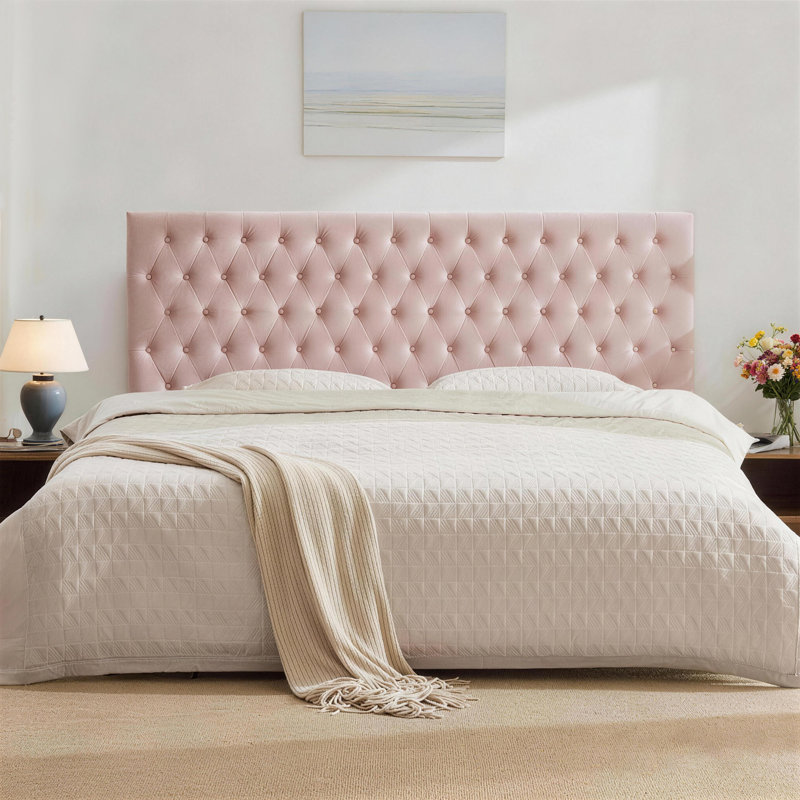 Tête de lit tapissier Aveigha Elegant, Velours rose , Grand