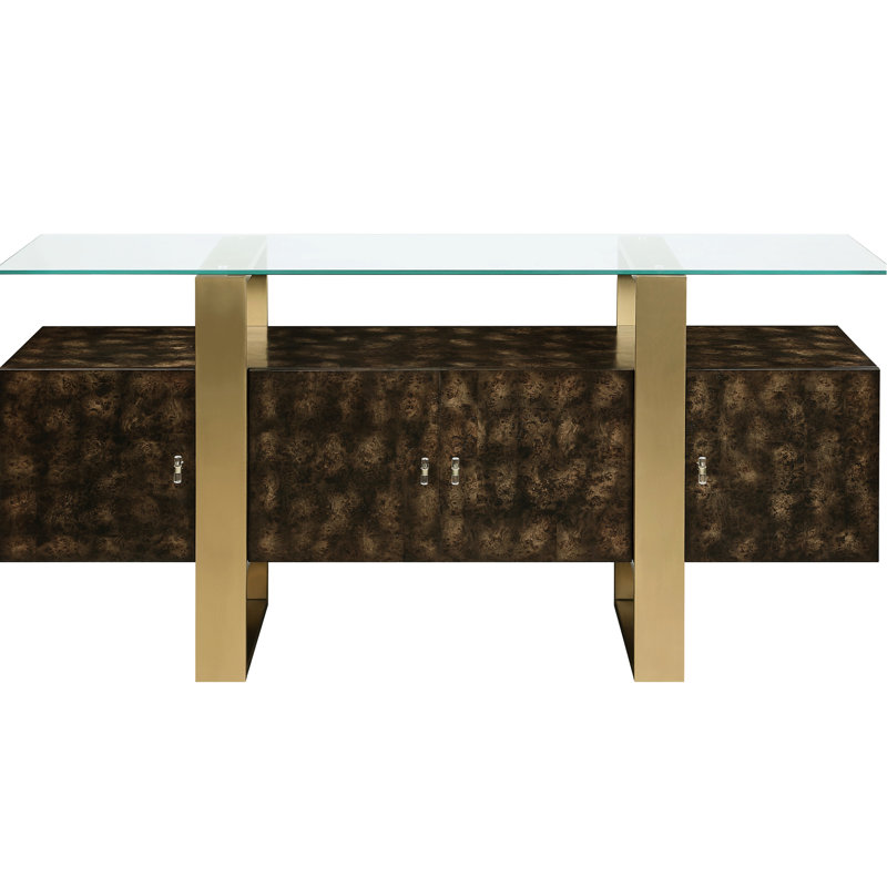 Console de rangement avec pieds en métal et intérieur spacieux à 2 tiroirs et 4 portes brunes