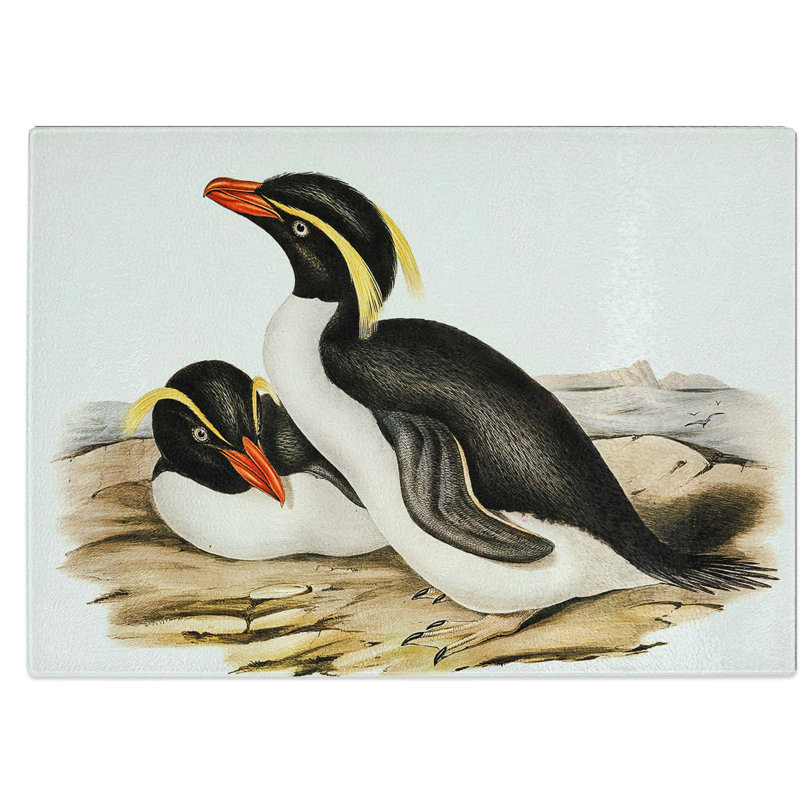 Tempered Glass Crested Penguins Chopping Board, 28.5 cm W x 20 cm L
