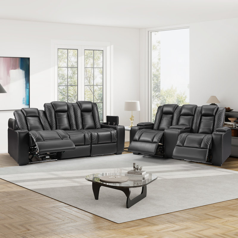 Ensemble de salon inclinable électrique 2 pièces en similicuir 2 pièces avec porte-gobelet et rangement