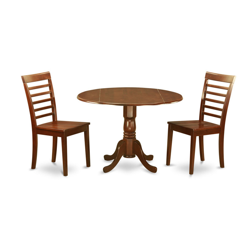  3 Piece Kitchen Table Set for Small Spaces Contains a Round Dining Table with Dropleaf and 2 Dining Room Chairs, 42x42 Inch, Saddle Brown