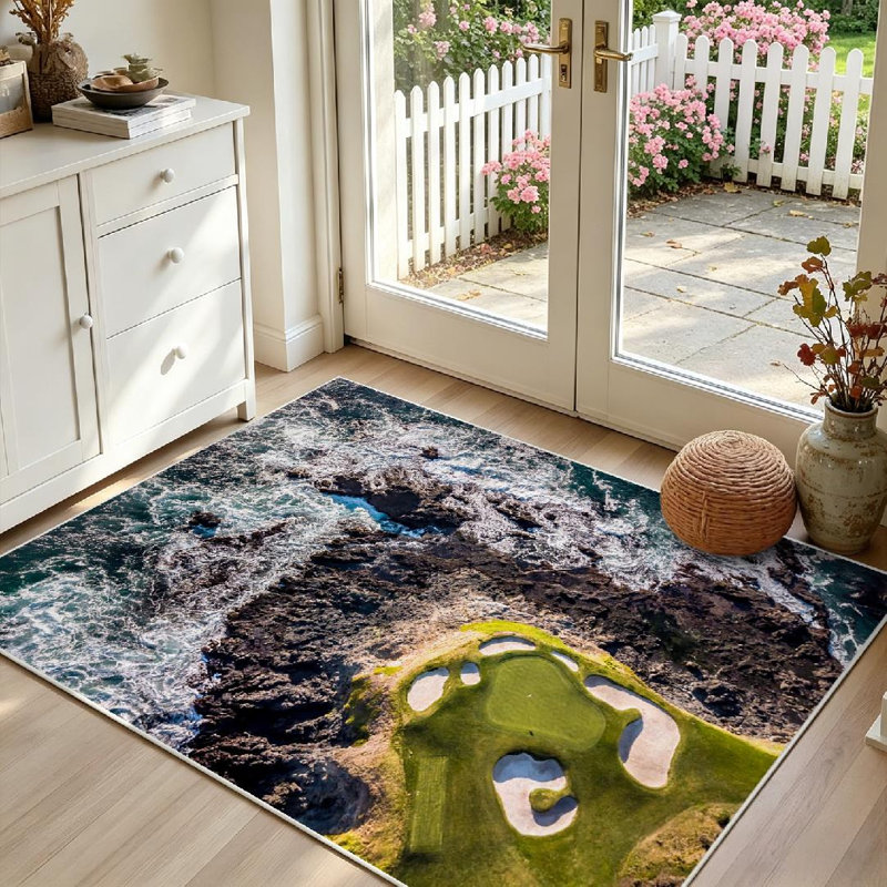 Tapis d'intérieur transparent lavable à la machine, de terrain de golf avec vagues, Rectangle 39 po x 63 po