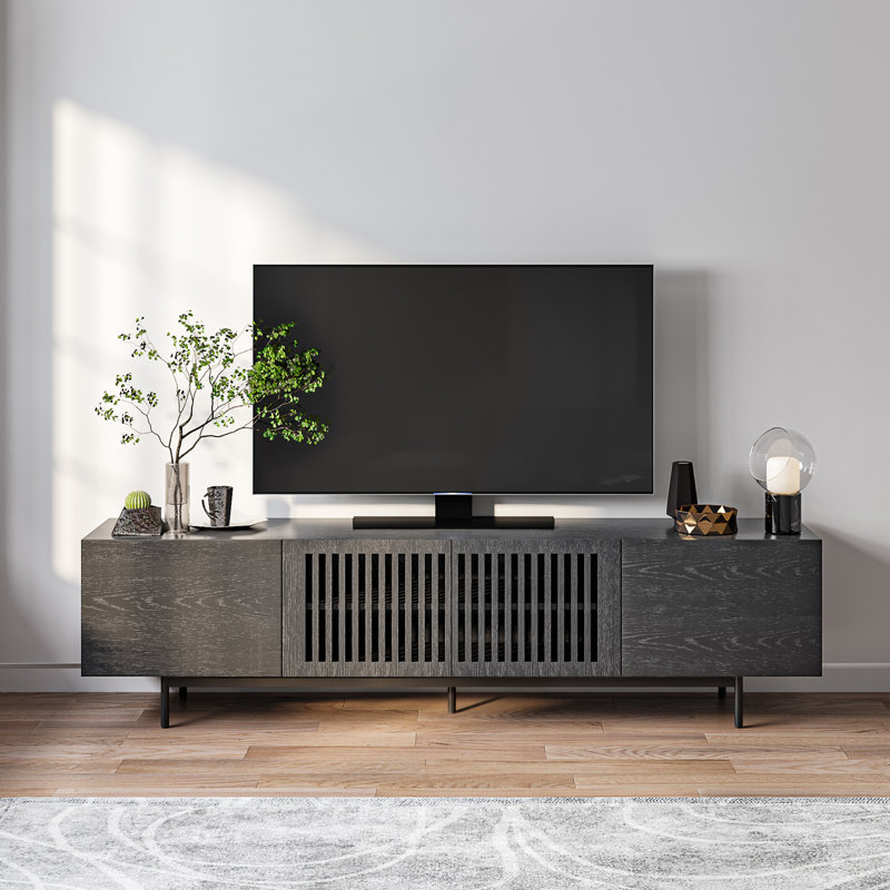 Meuble télé Mid-Century moderne pré-assemblé, H 21,25 po x L 78,74 po x l 15,75 po, Noir