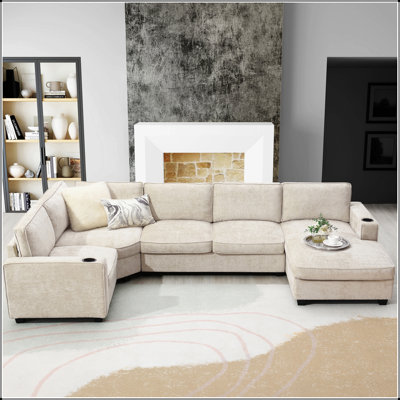 119*67" U Shaped Sectional Sofa,6 Seat Chenille Couch Set with Oversized Chaise Lounge