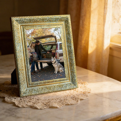 Antique Gold 3 PCS Sophisticated Picture Frame for 5" x 7" Photos and Travel Memory Display