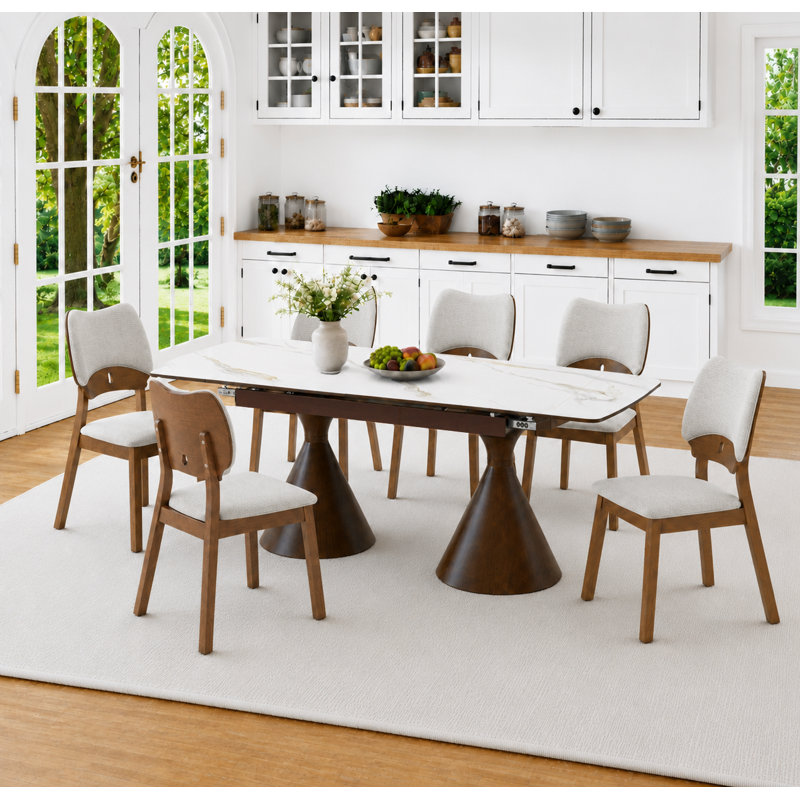 Ensemble de table de salle à manger moderne extensible 54 "- 78" Dominick, 7 pièces : table, 6 chaises, Gris, Noyer