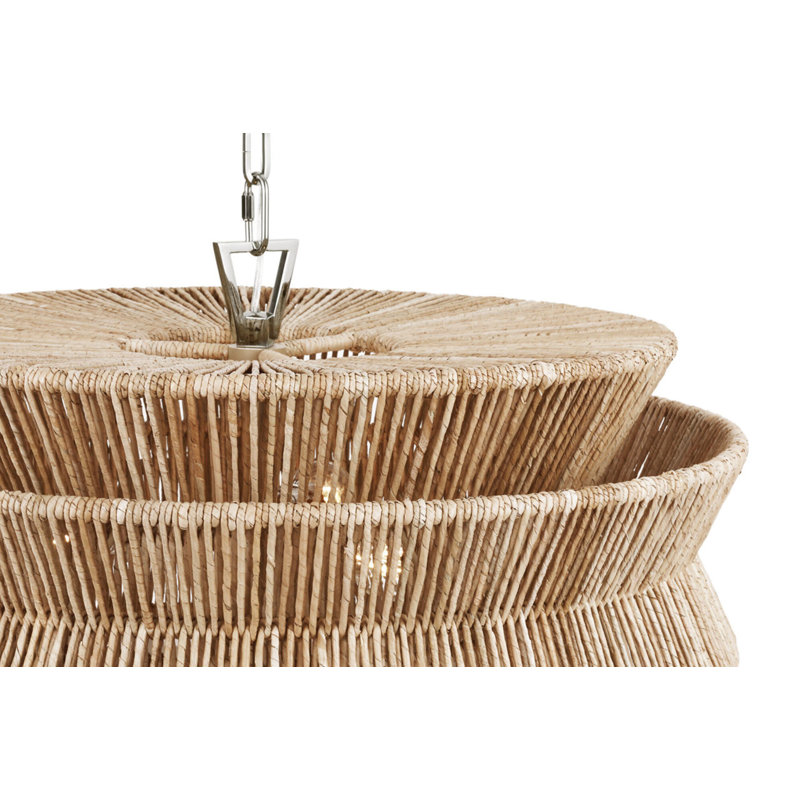Antigua 30" Chandelier in Natural Abaca, Polished Nickel