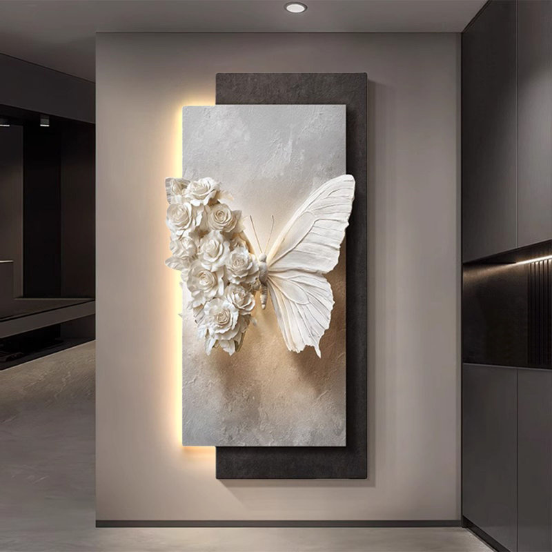 Art mural 3D grès rose à DEL, Brun / Blanc, H 55,12 po x l 27,56 po x P 1,57 po