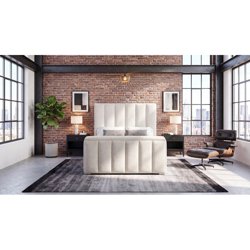 Serenity Crema King Bed With Speaker, Tv Lift And Fireplace, Cream, King