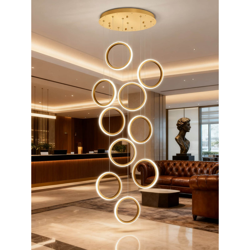 Lustre moderne à DEL avec télécommande et 10 lumières à intensité variable pour escalier de hall d'entrée