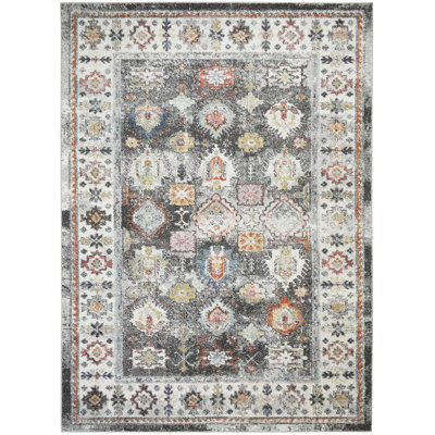 Tapis oriental gris en polypropylène tissé à la machine Cherrel