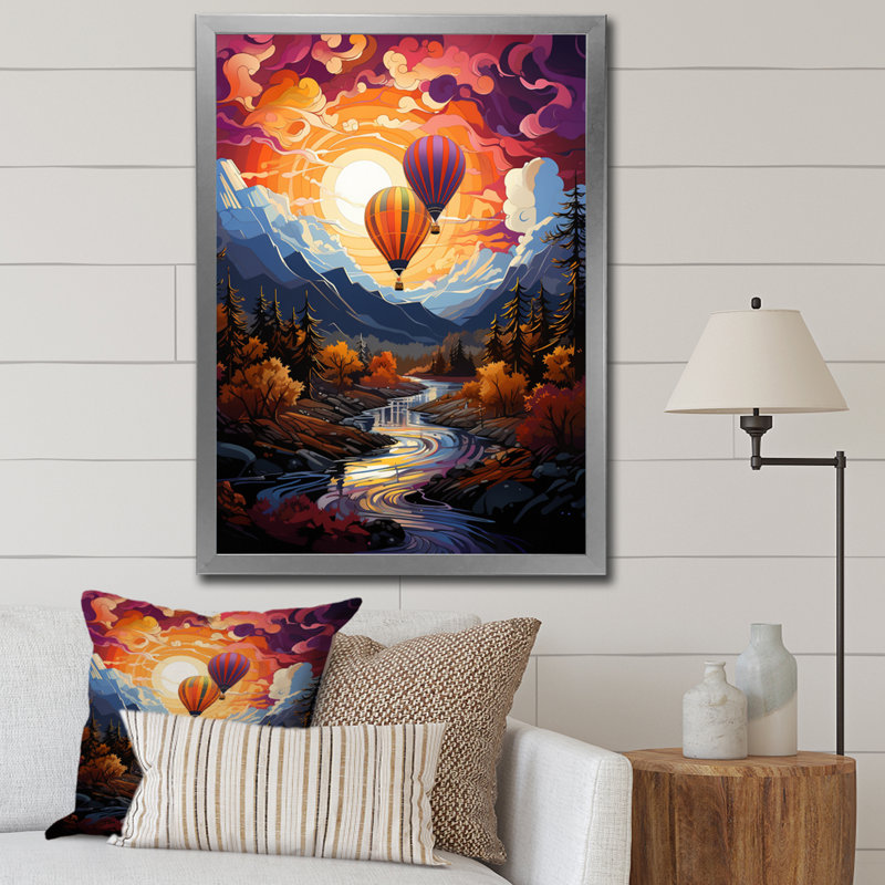 Impression sur toile «Orange Hot Air Ballon Collage II», H 20 po x l 12 po x P 1 po, Cadre photo argenté