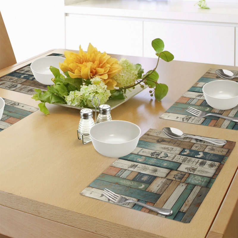 Ensemble de 4 napperons en bois rustique Art Standard turquoise chameau et coquille d'œuf