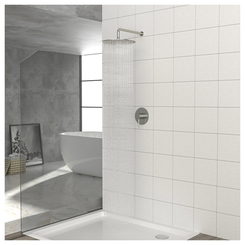 Ensemble de robinetterie de douche en nickel brossé avec pommeau de douche effet pluie de 25 cm et robinet à pression équilibrée