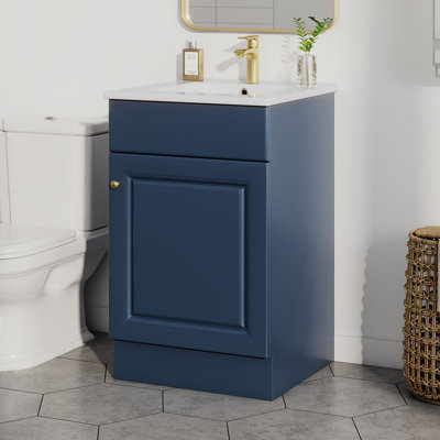 Video 20" Bathroom Vanity With Sink, Vanity Cabinet With Door Shelf And Adjustable Shelf, Blue