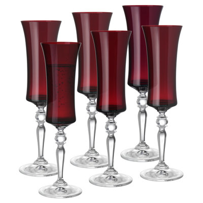 Barski - Ruby Color - Champagne Glass - Set of 6 - Flute - 8 Oz.- Made in Europe