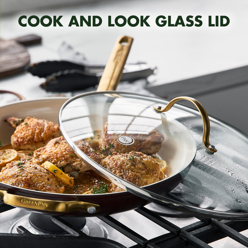 GreenPan Reserve Hard Anodized Healthy Ceramic Nonstick 12" Frying Pan Skillet, Gold Handle, Merlot/Gold