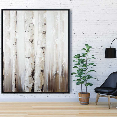Abstract White Birches - Framed Canvas Landscape for Decor