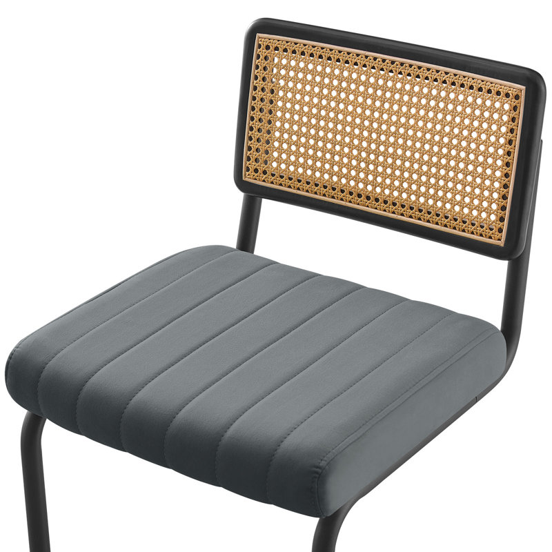 Tabouret rembourré en velours Krickelin, Tabouret de comptoir (siège d'une hauteur de 26 p, Noir, Gris