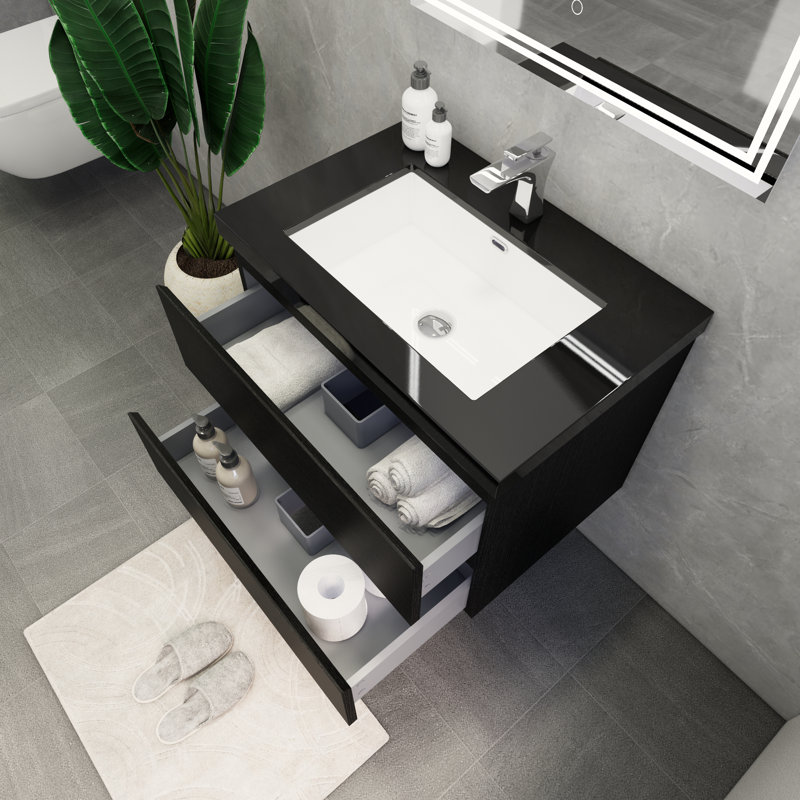 Ensemble de meuble-lavabo mural simple 30 po McConnico, Noir mat riche