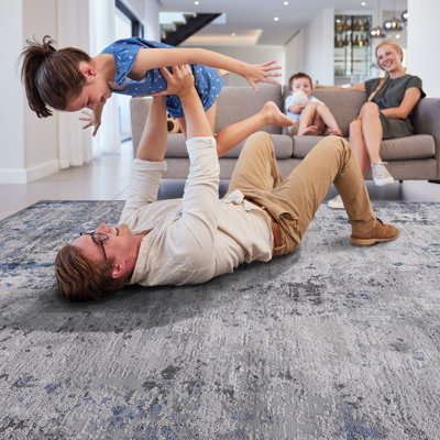 Naar Marfi Area Rugs, Silver/Blue/Abstract Accent Power Loom Machine -Crafted Indoor