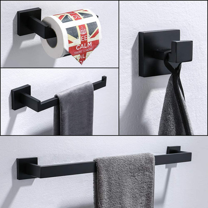 Ensemble de quincaillerie de salle de bain 4 pièces, Noir mat