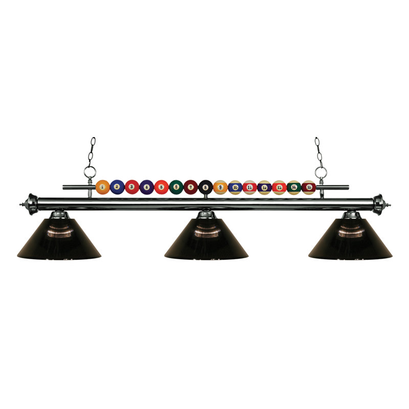 Luminaire suspendu linéaire à 3 lumières pour table de billard Chapa, Nickel brossé, Fumée