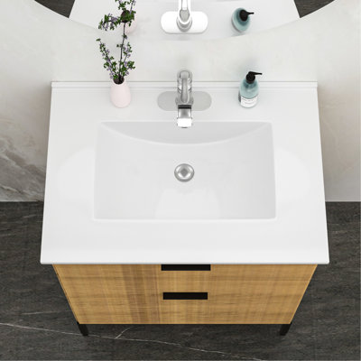 Lavabo de meuble-lavabo rectangulaire blanc 30,2 "x 18,5", une pièce, faible absorption d'eau, tache, surface de robinet lisse, résistance aux acides, utilisation dans la salle de bain