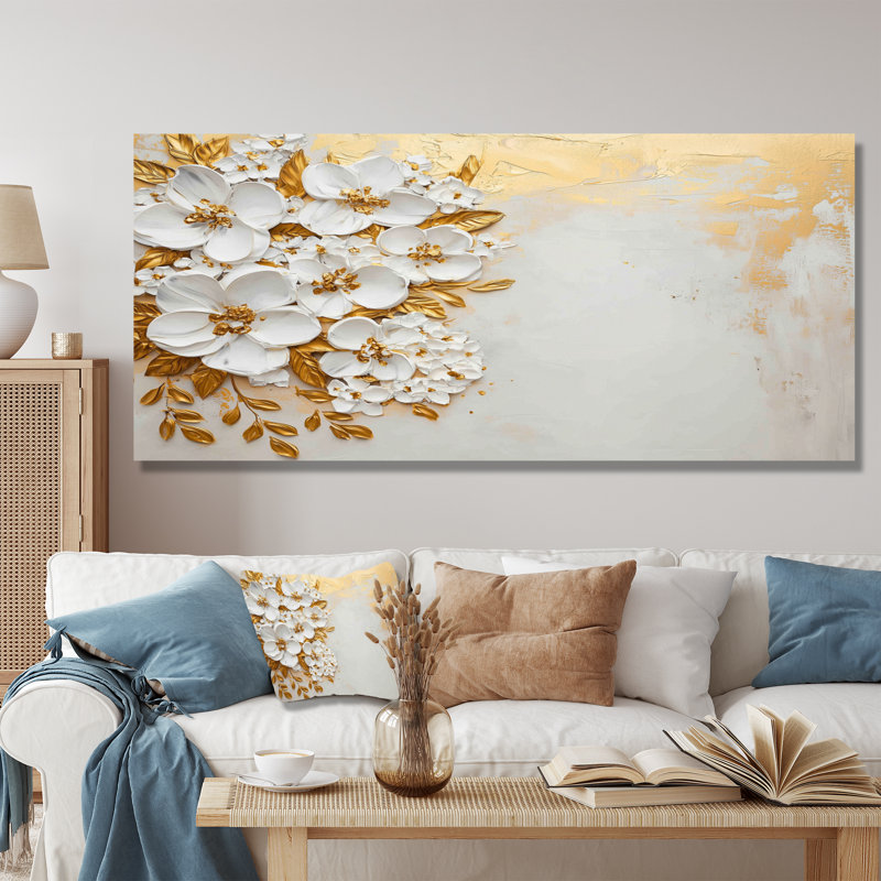 Golden Harmony Poppies Charm I - Floral Metal Wall Decor, Poppies Metal Print, 28" H x 60" W x 0.84" D