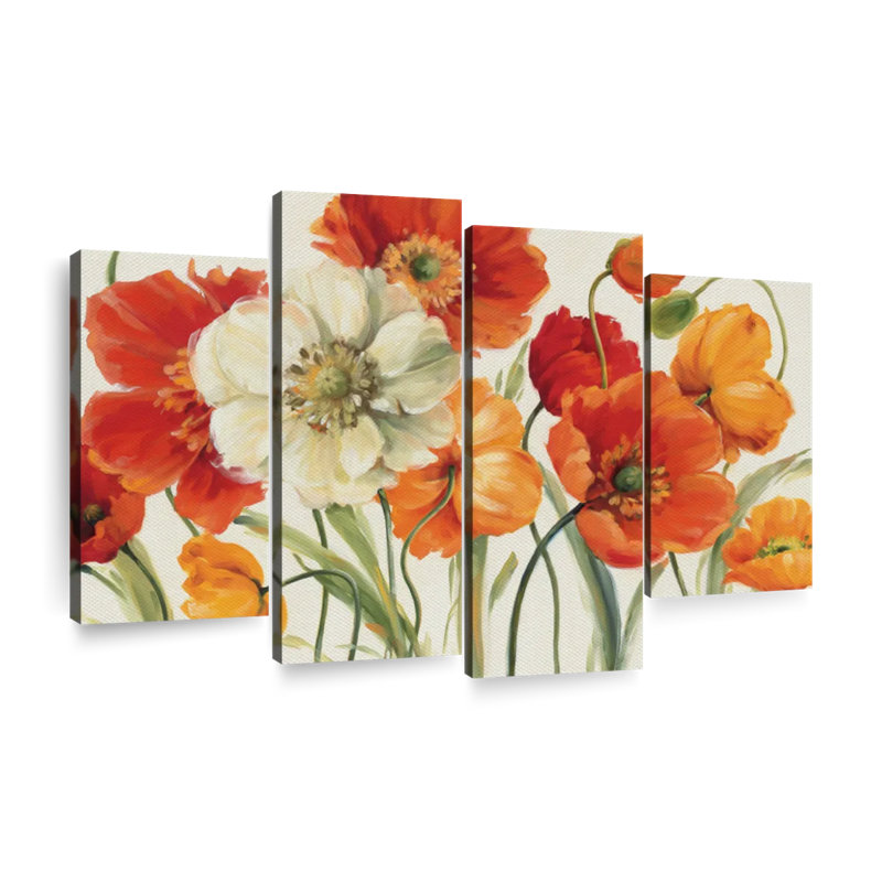 Poppies Melody sur toile, ensemble de 4 pièces, H 22 po x l 36 po x P 1 po
