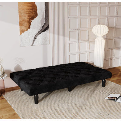 Canapé-lit 66 po en velours noir - Canapé-lit convertible sans couture pour salon, appartement et chambre à coucher
