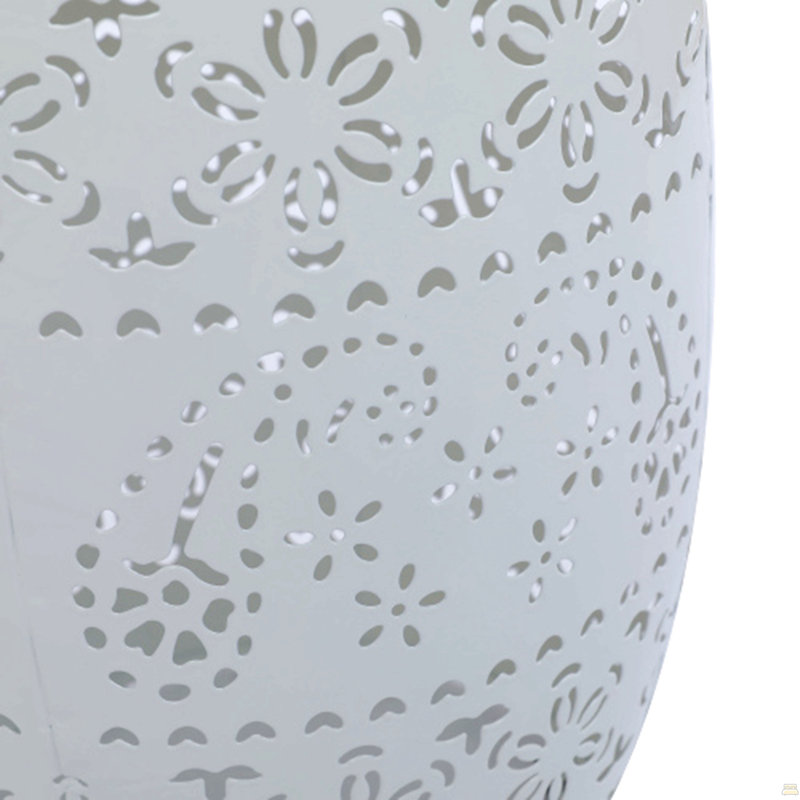 Solar Side Table With Built-In Solar Battery,Stunning Flower Pattern At Night, White