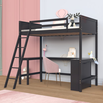 Lit mezzanine avec tablettes et bureau