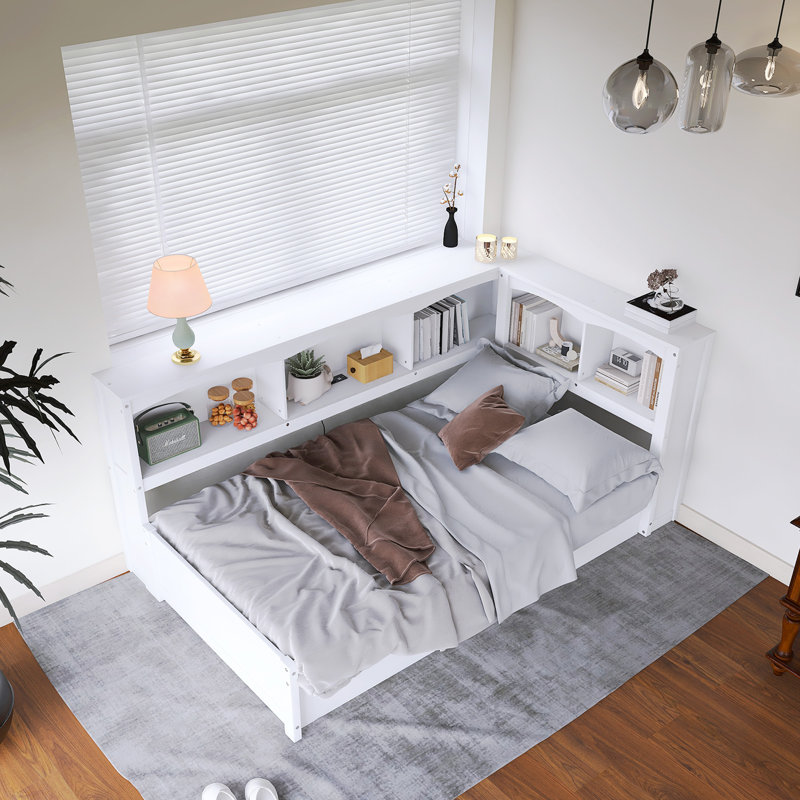 Twin Size Woode Daybed With Storage Drawers, Built-In Cabinets, Blanc