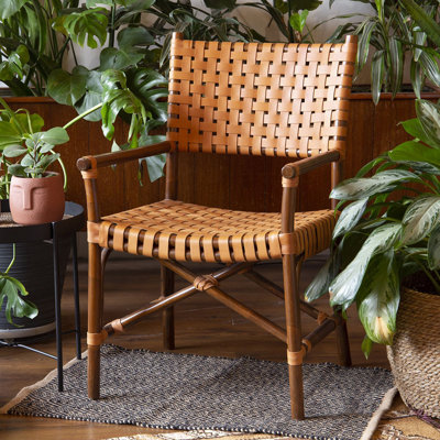 Fauteuil en rotin et cuir JAVA