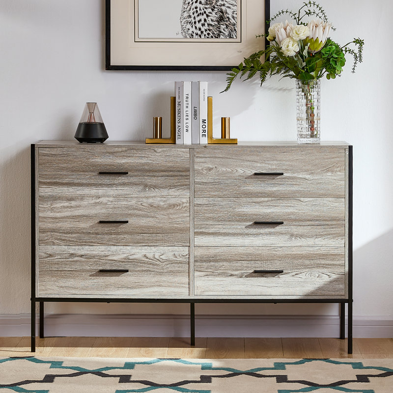 Oscar 6 Drawer 123Cm W Double Dresser, Grey