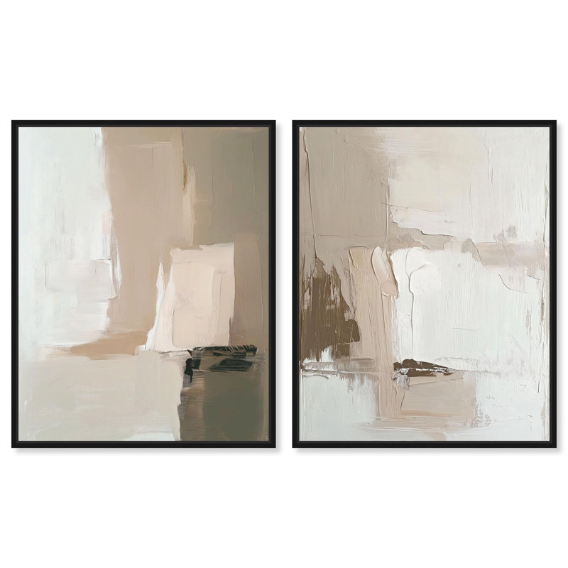 Ensemble de 2 décorations murales en toile Harmony Beige & White par Art Remedy, cadre noir, 16 x 20, H 21 po x l 17 po
